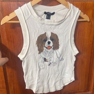 Forever 21 White Dog Print Tank Top